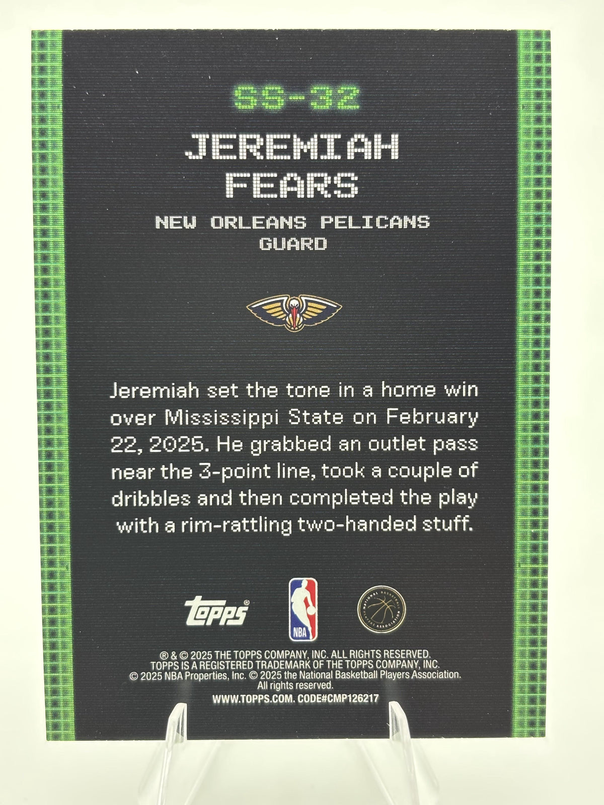 2025-26 Topps #SS-32 Jeremiah Fears Scan and Slam