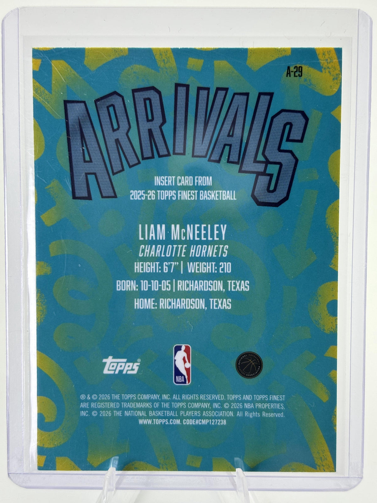 2025-26 Finest #A-29 Liam McNeeley Arrivals Sky Blue Refractor #/150