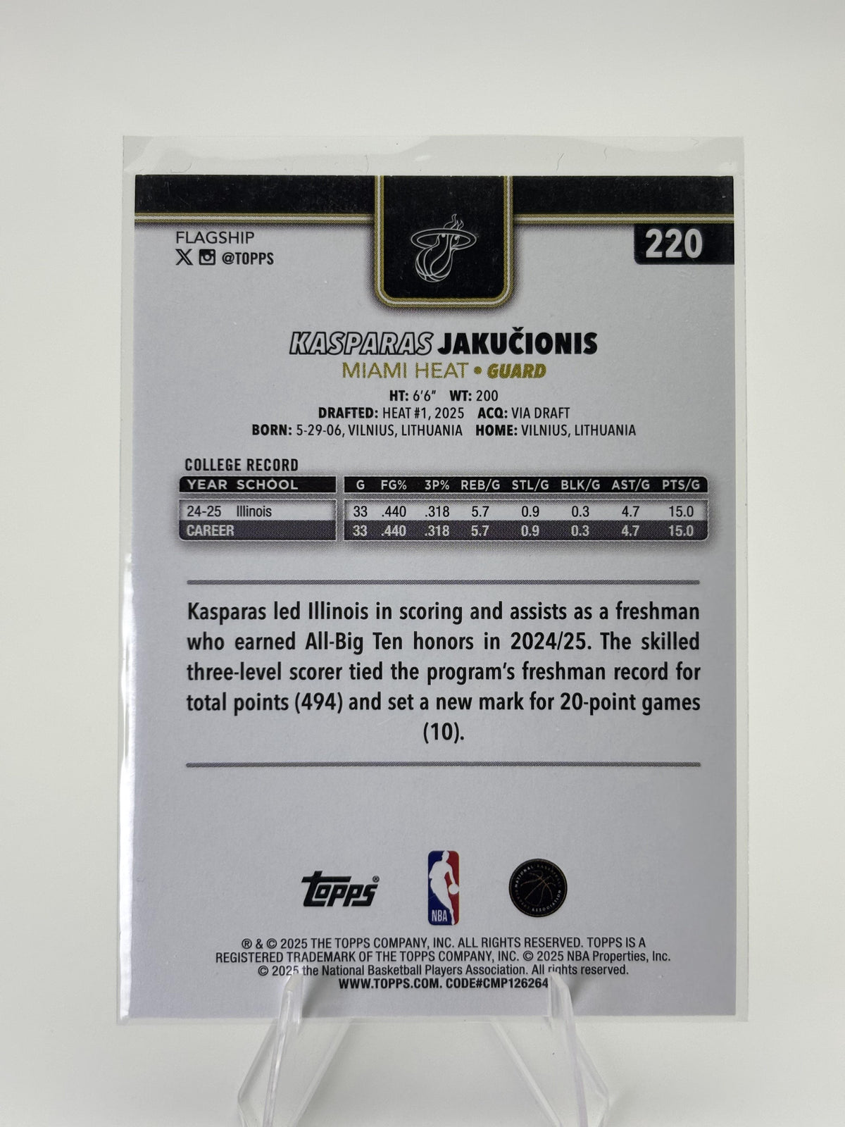 2025-26 Topps #220 Kasparas Jakučionis Blackout