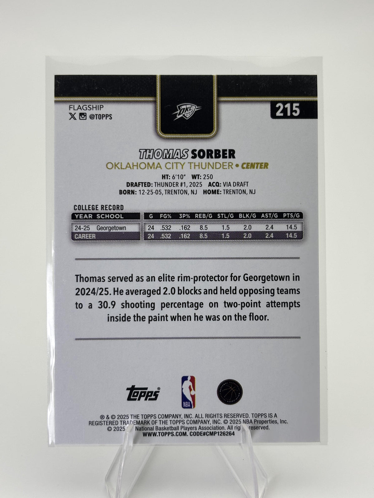 2025-26 Topps #215 Thomas Sorber Blackout