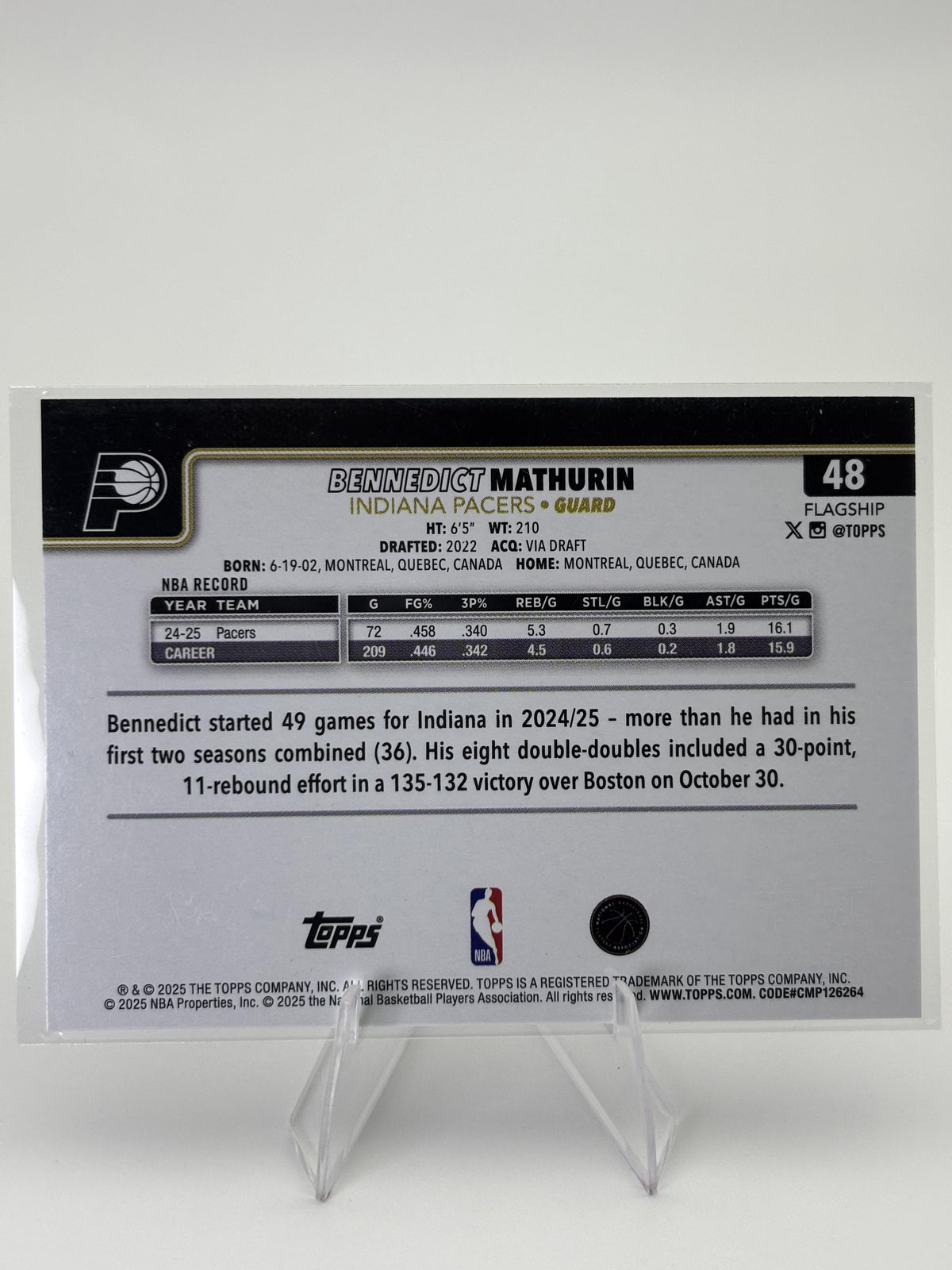 2025-26 Topps #48 Bennedict Mathurin Blackout