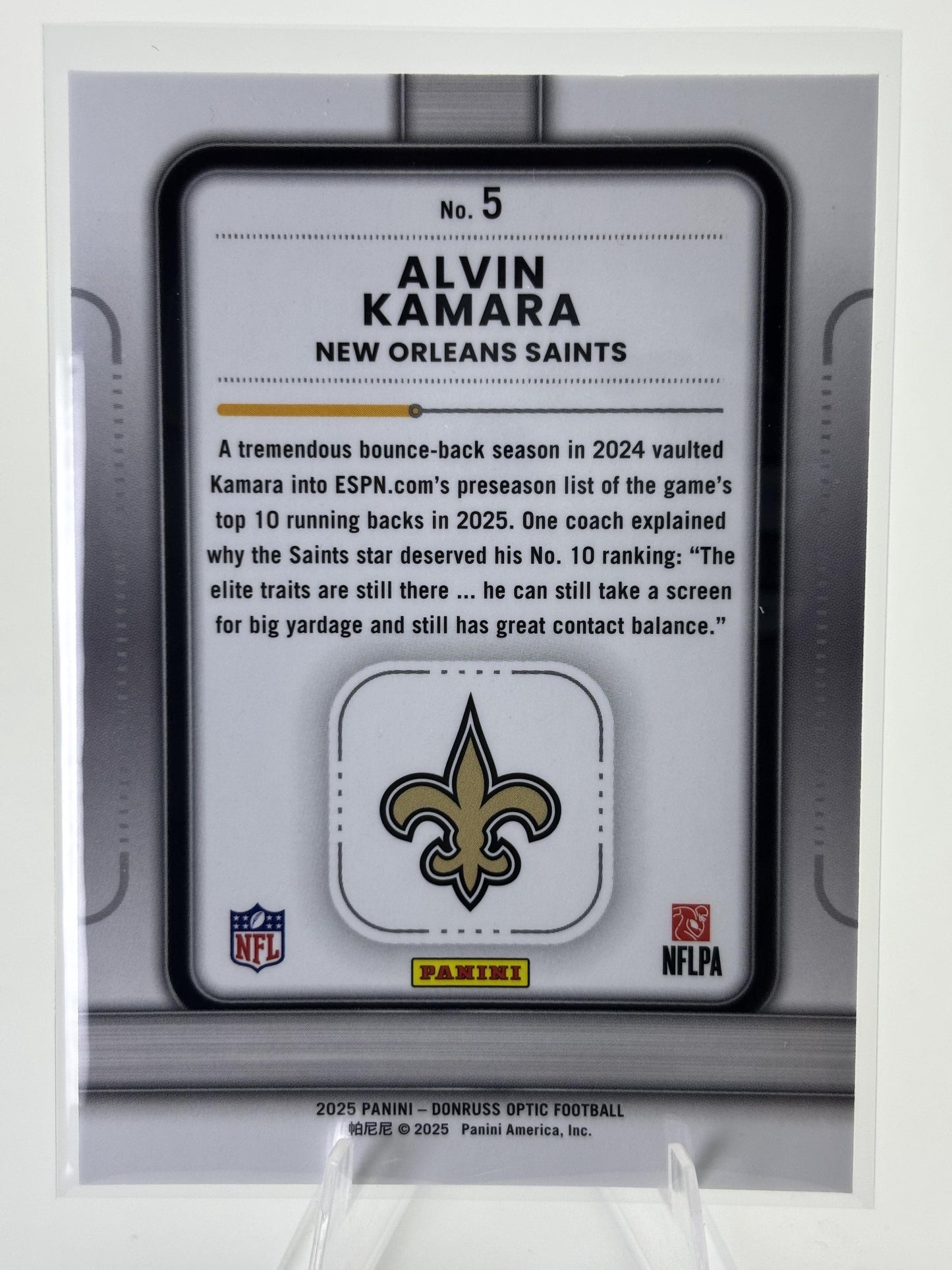 2025 Donruss Optic #5 Alvin Kamara Play Action