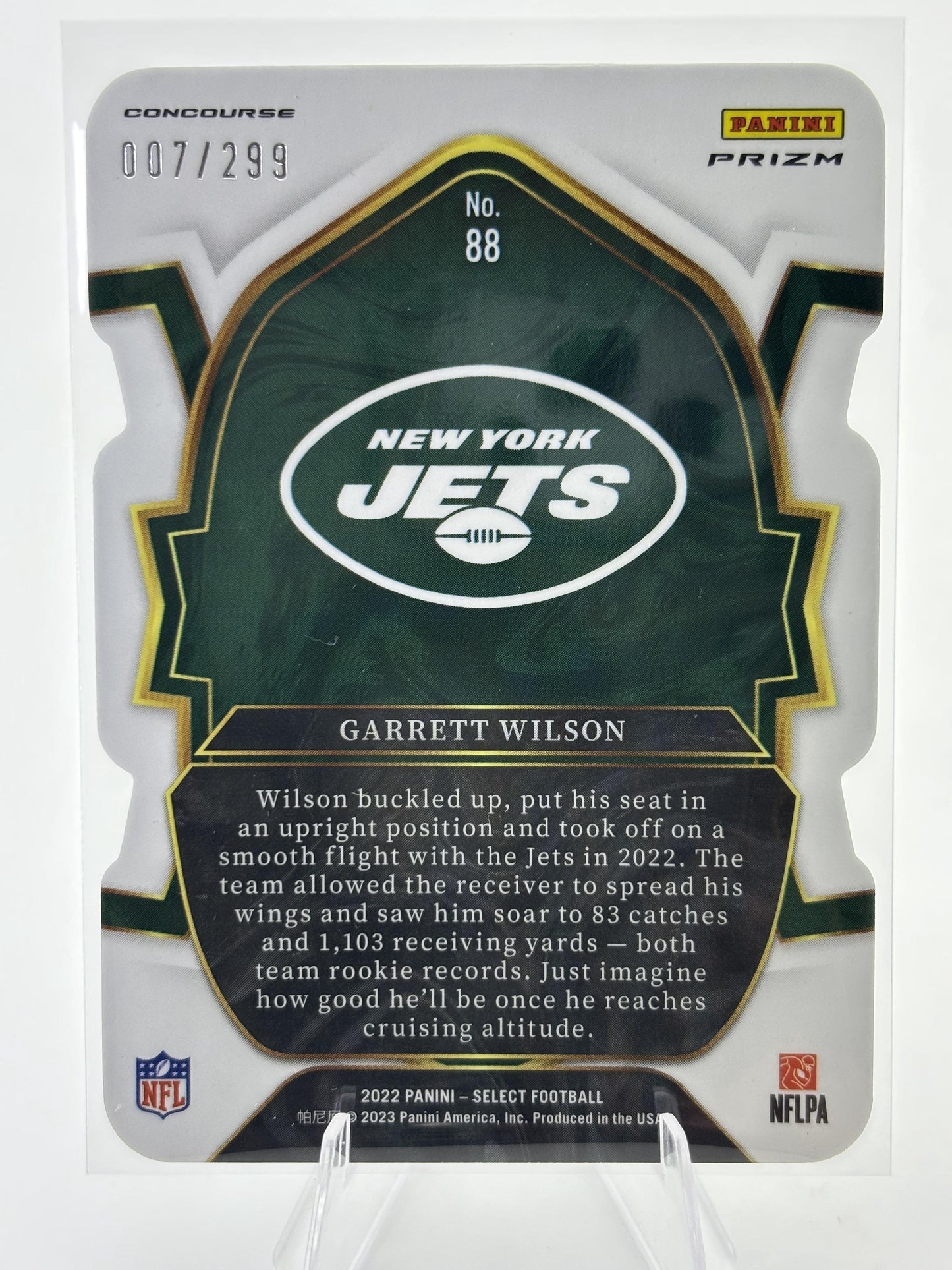 2022 Panini Select #88 Garrett Wilson Neon Green Prizm Die Cut #/299