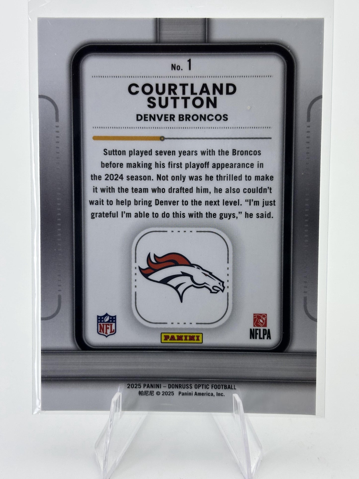 2025 Donruss Optic #1 Courtland Sutton Play Action