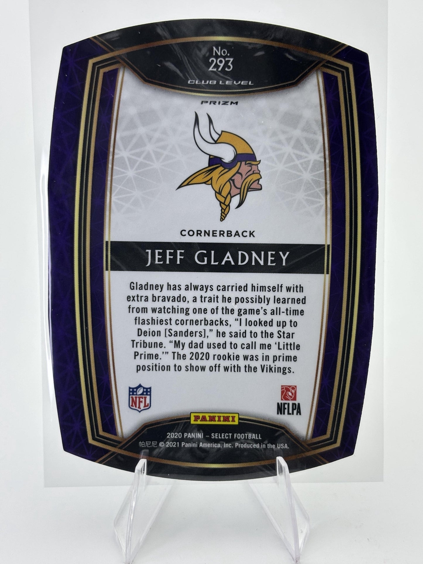 2020 Panini Select #293 Jeff Gladney Blue Prizm Die Cut