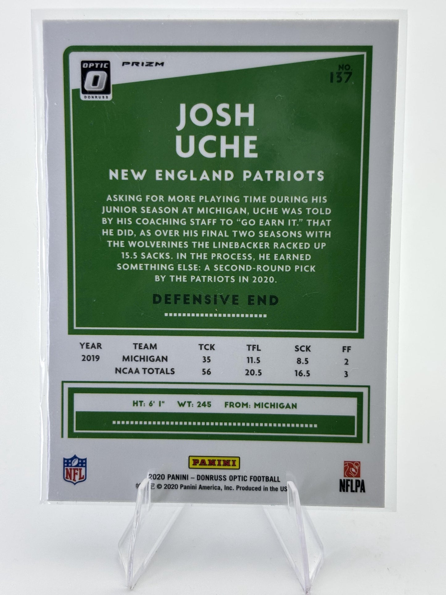 2020 Donruss Optic #137 Josh Uche Purple Shock