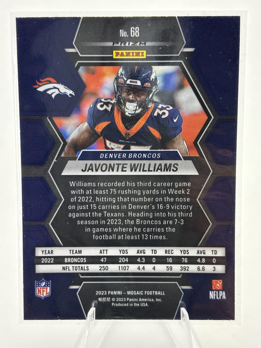 2023 Panini Mosaic #68 Javonte Williams Reactive Yellow Mosaic