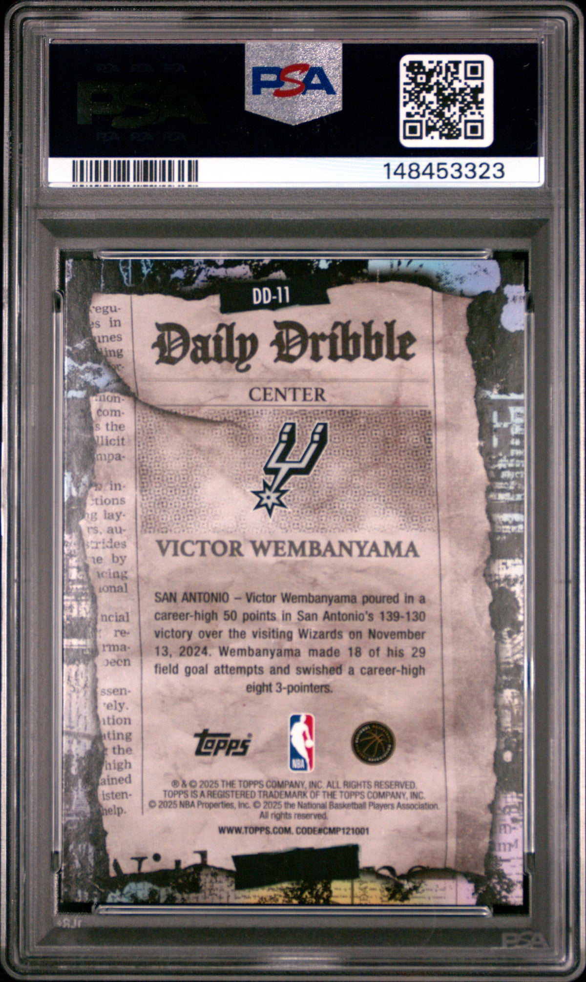 2025 Topps The Daily Dribble #DD-11 Victor Wembanyama PSA 9