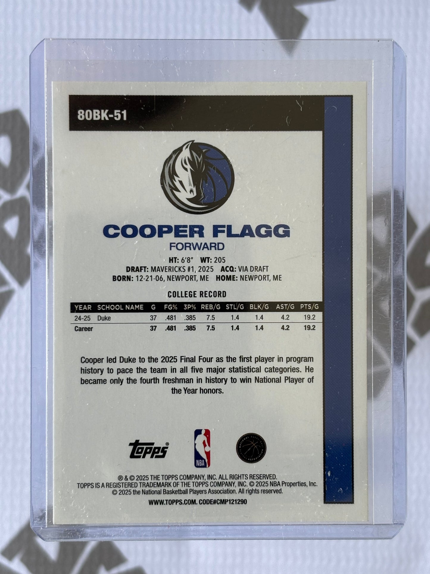 Cooper Flagg Rookie Card – Topps 45th Anniversary RC – Dallas Mavericks