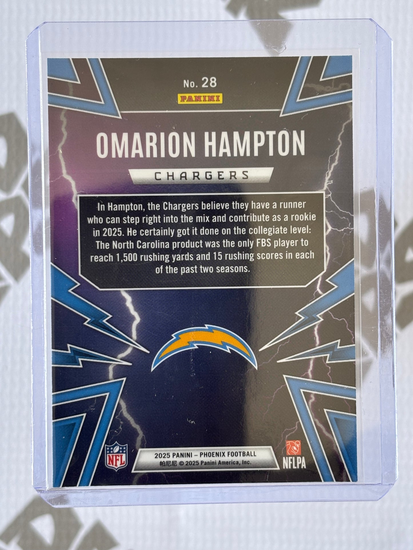 Omarion Hampton Rookie Card 2025 Panini Phoenix Football – Los Angeles Chargers