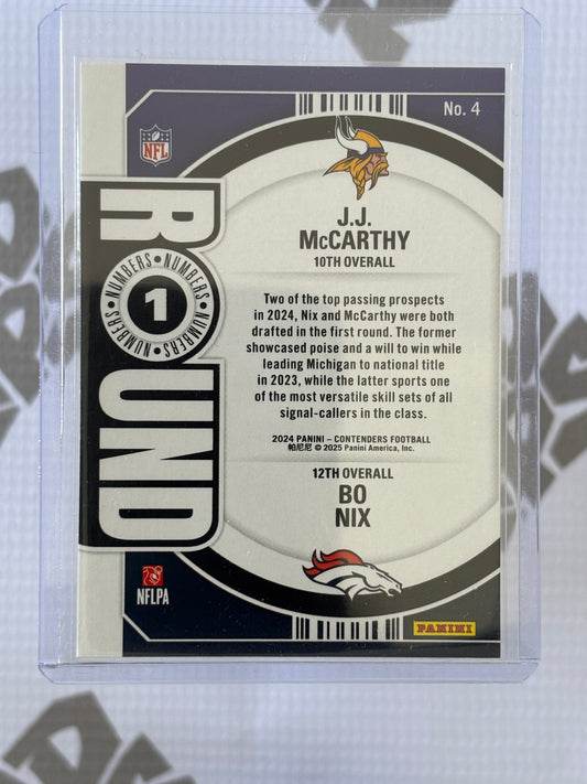 J.J. McCarthy / Bo Nix RC – 2024 Panini Contenders Round Numbers (#4)
