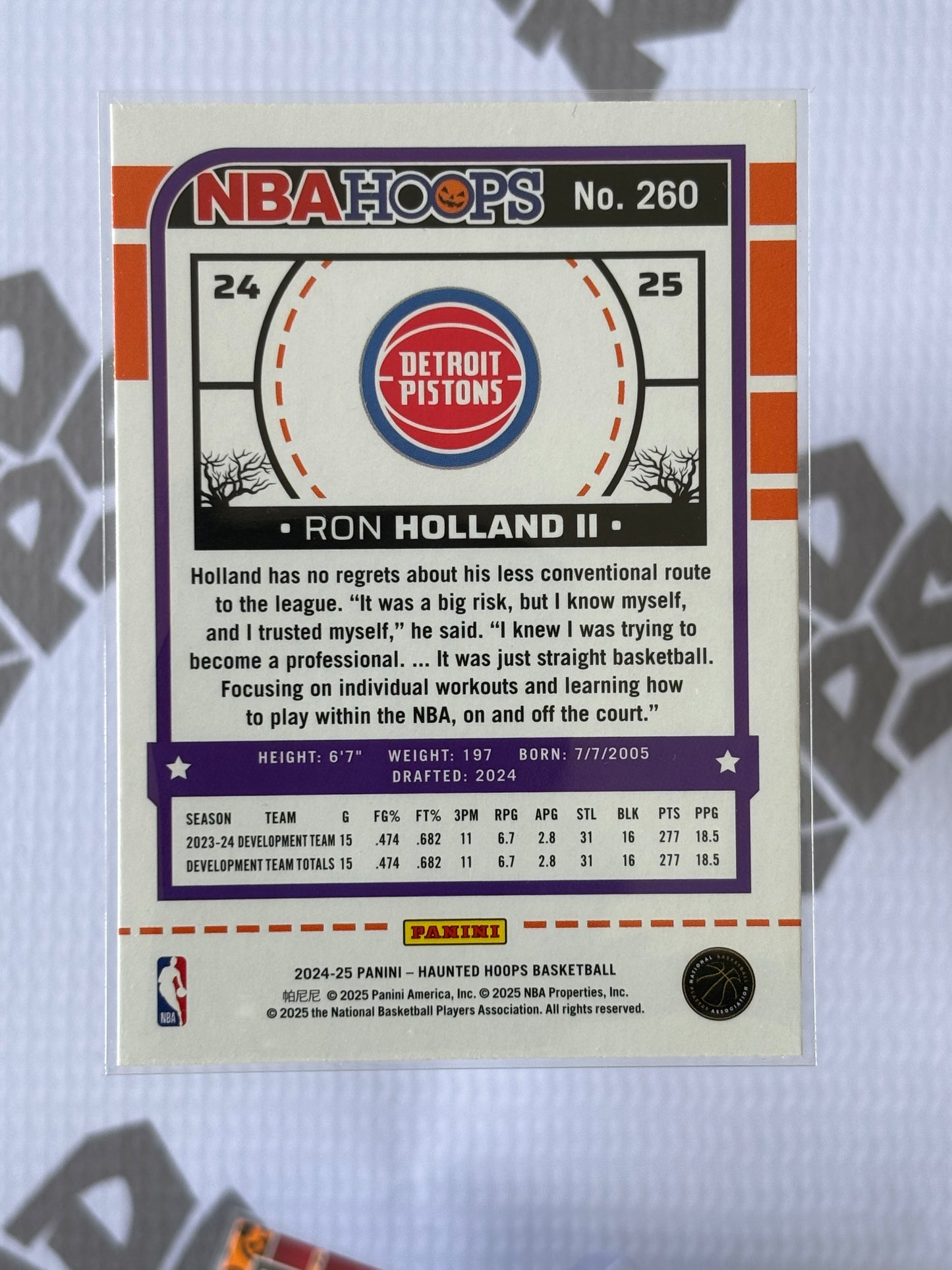 Ron Holland II RC – 2024-25 Panini Haunted Hoops Base (Detroit Pistons)
