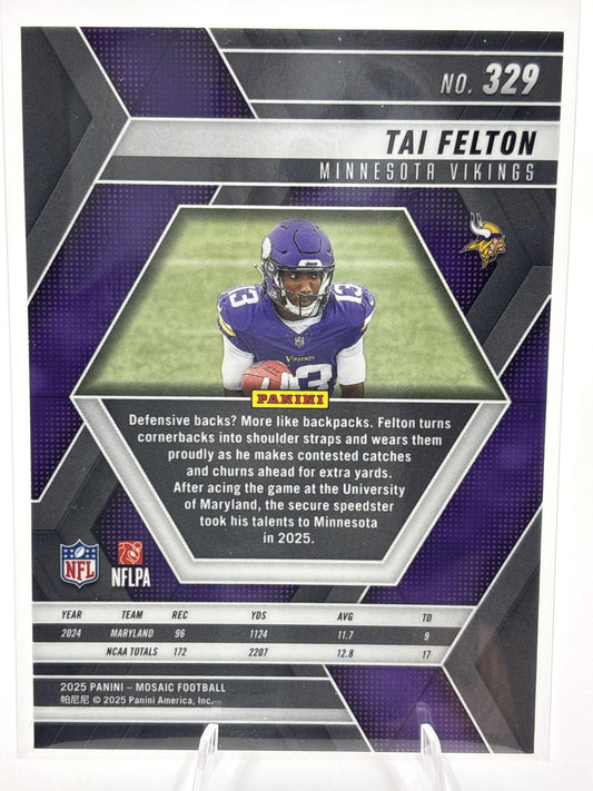 Tai Felton RC – 2025 Panini Mosaic Football #329 | Minnesota Vikings