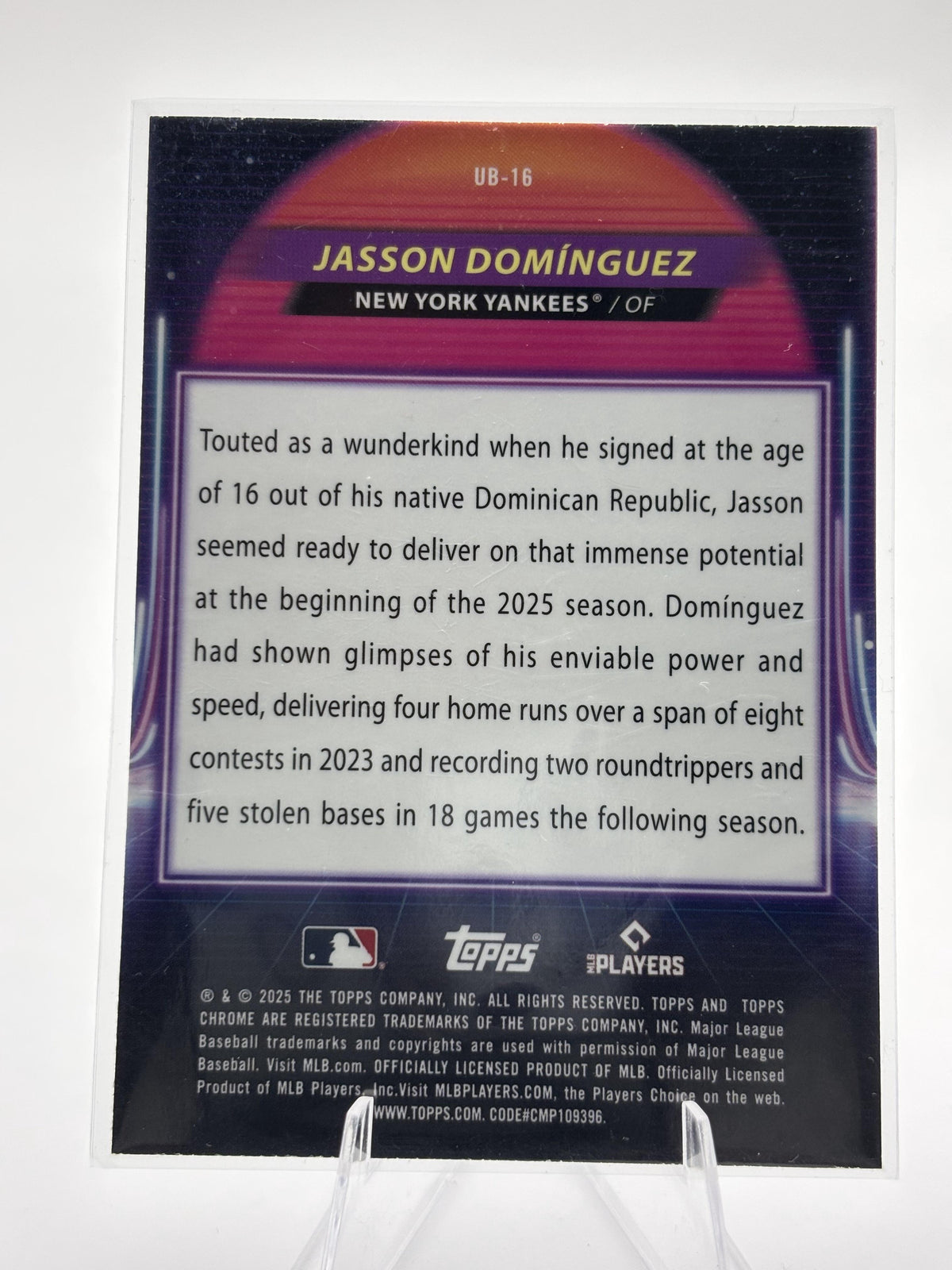 2025 Topps Chrome Cosmic #UB-16 Jasson Domínguez Ultraviolet Beam