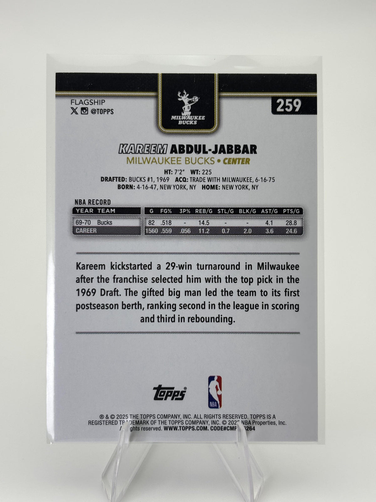 2025-26 Topps #259 Kareem Abdul-Jabbar Blackout