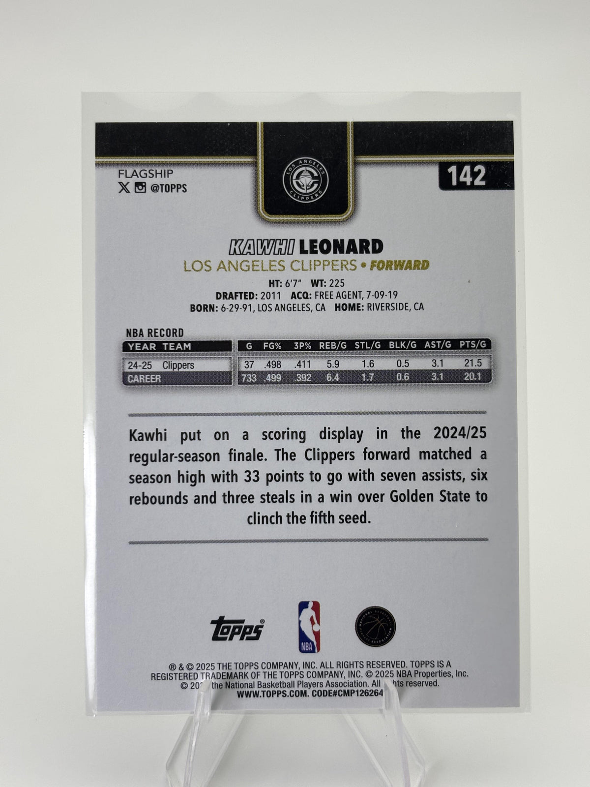2025-26 Topps #142 Kawhi Leonard Blackout