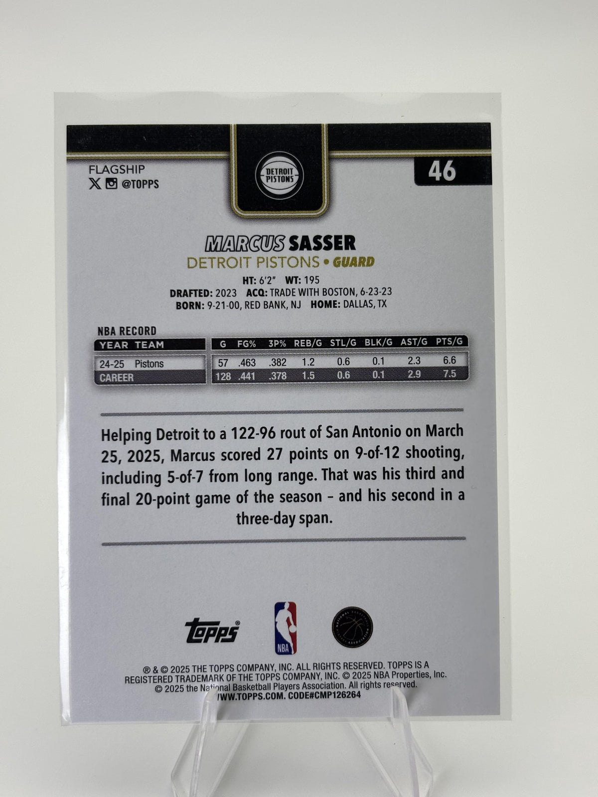 2025-26 Topps #46 Marcus Sasser Blackout