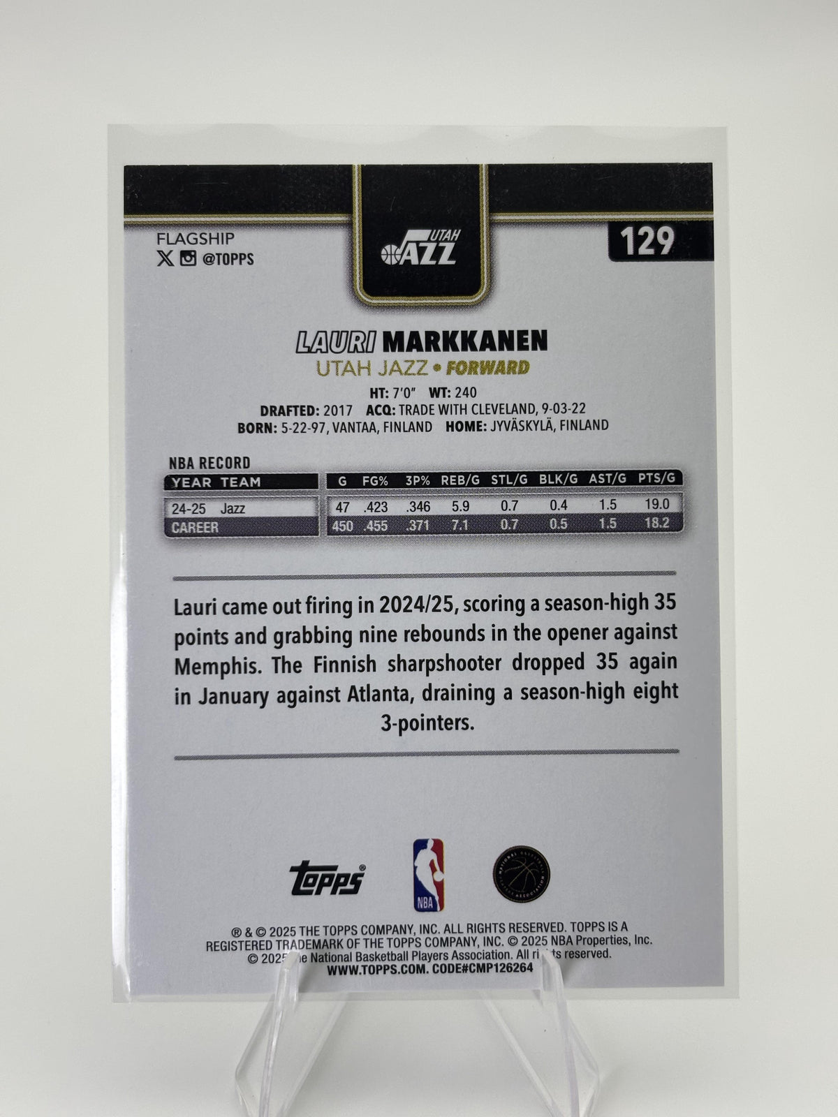 2025-26 Topps #129 Lauri Markkanen Blackout