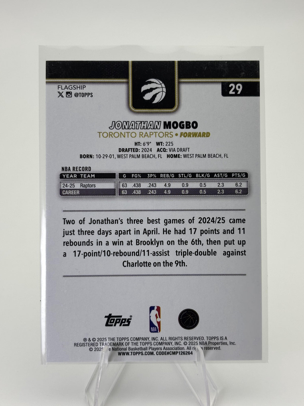 2025-26 Topps #29 Jonathan Mogbo Blackout