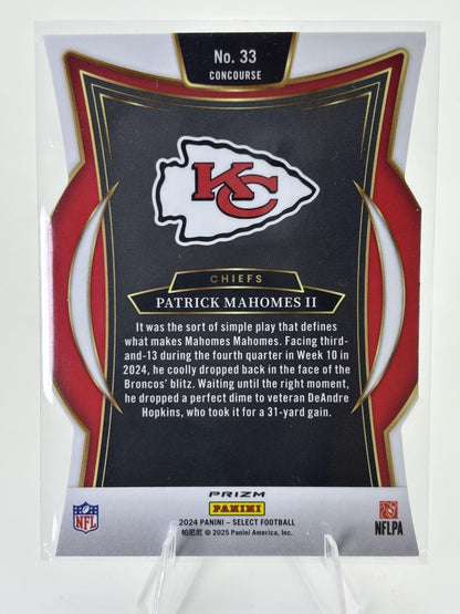 2024 Panini Select #33 Patrick Mahomes II Silver Prizm Die Cut