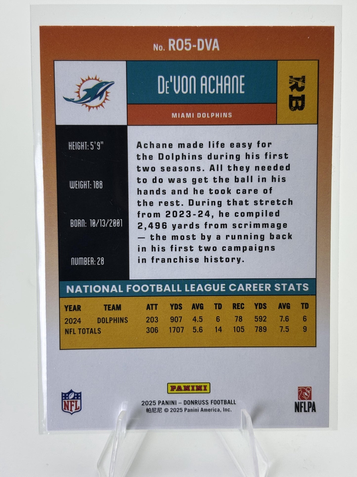 2025 Donruss #R05-DVA De’Von Achane Retro 2005