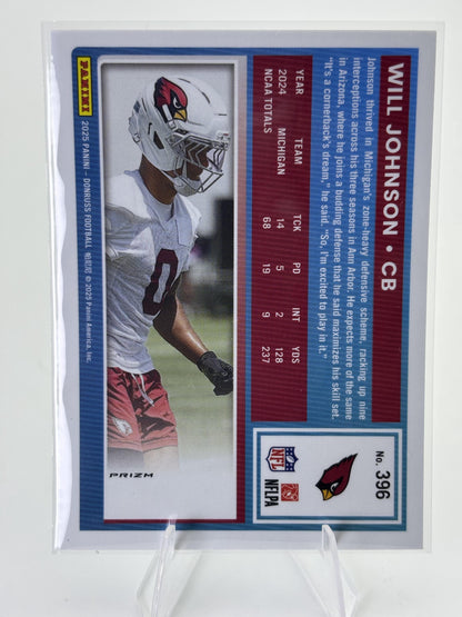 2025 Donruss #396 Will Johnson Optic Rated Rookies Preview Red and Green