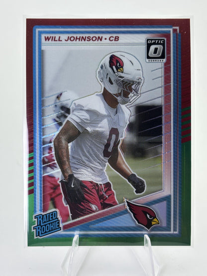 2025 Donruss #396 Will Johnson Optic Rated Rookies Preview Red and Green
