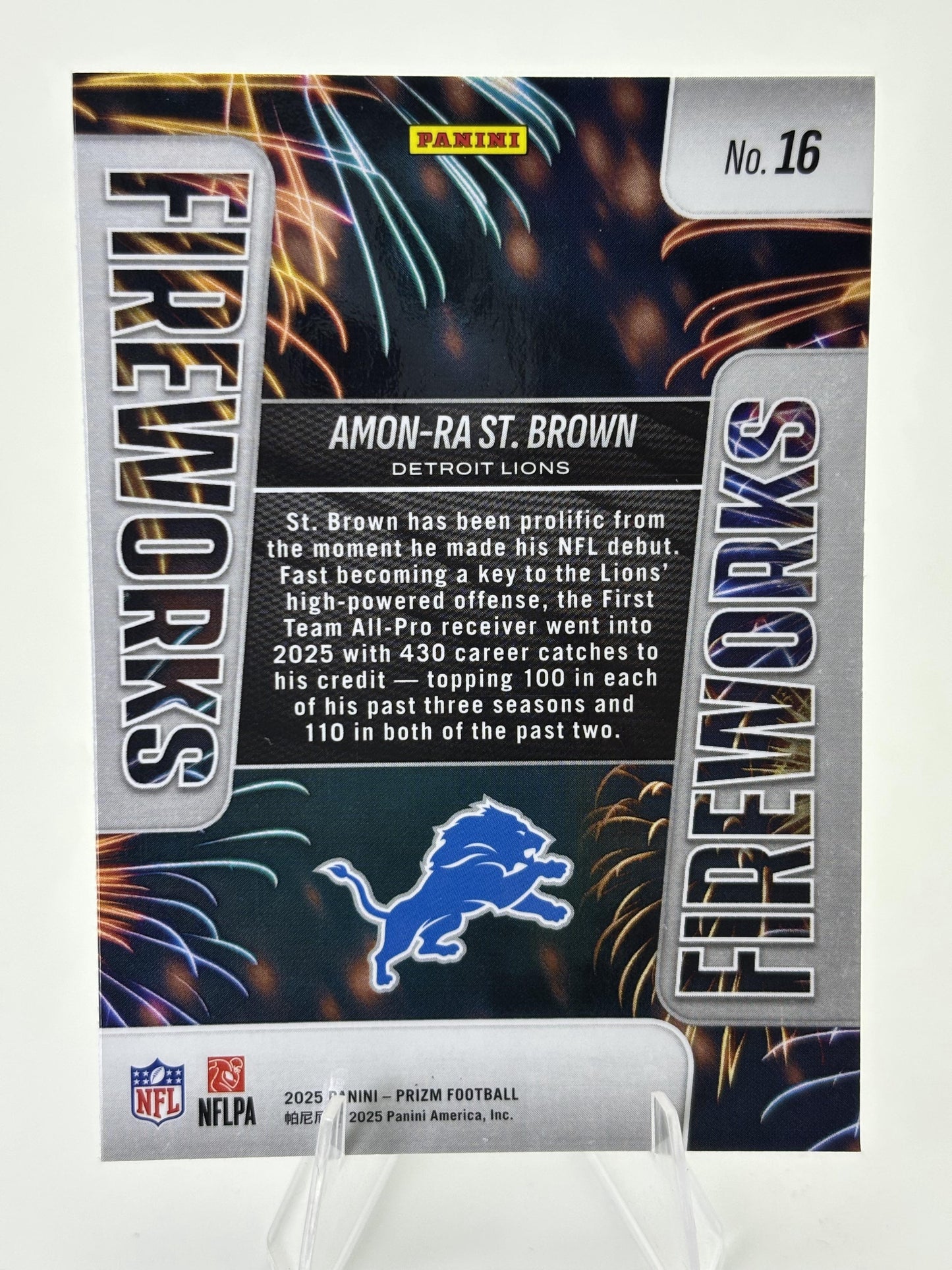 2025 Panini Prizm #16 Amon-Ra St. Brown Fireworks