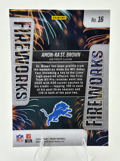 2025 Panini Prizm #16 Amon-Ra St. Brown Fireworks