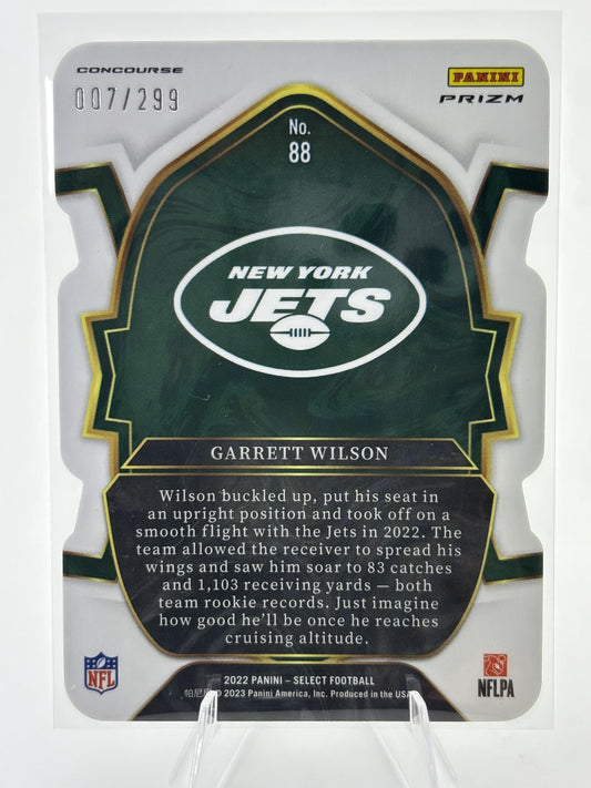 2022 Panini Select #88 Garrett Wilson Neon Green Prizm Die Cut #/299