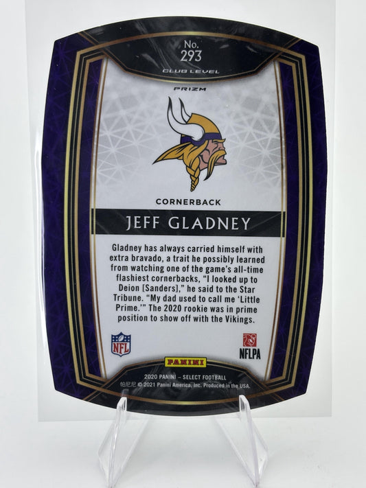 2020 Panini Select #293 Jeff Gladney Blue Prizm Die Cut