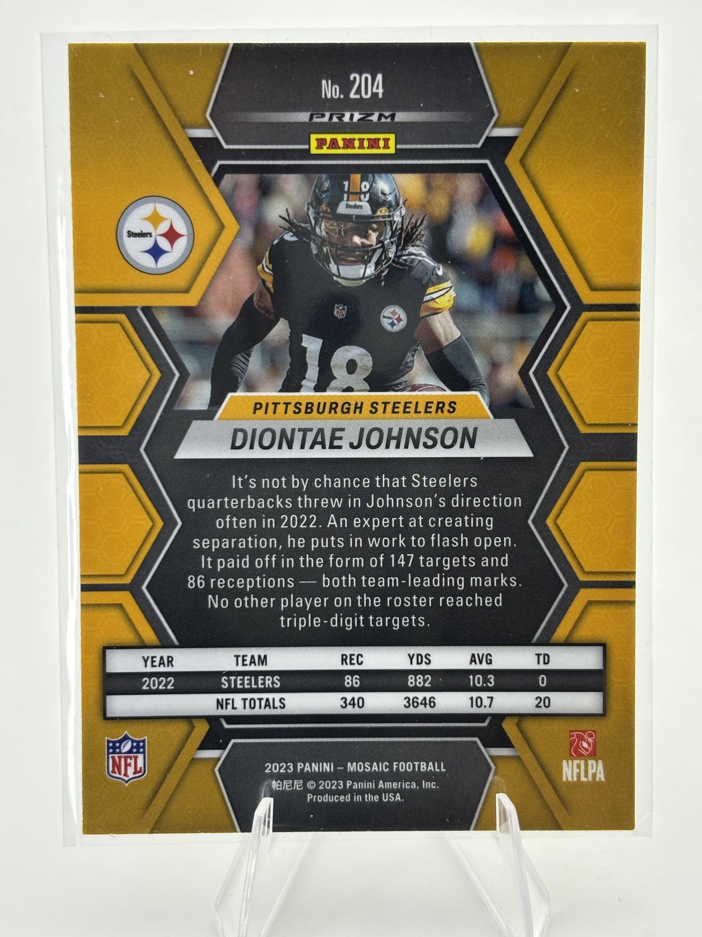 2023 Panini Mosaic #204 Diontae Johnson Reactive Yellow Mosaic
