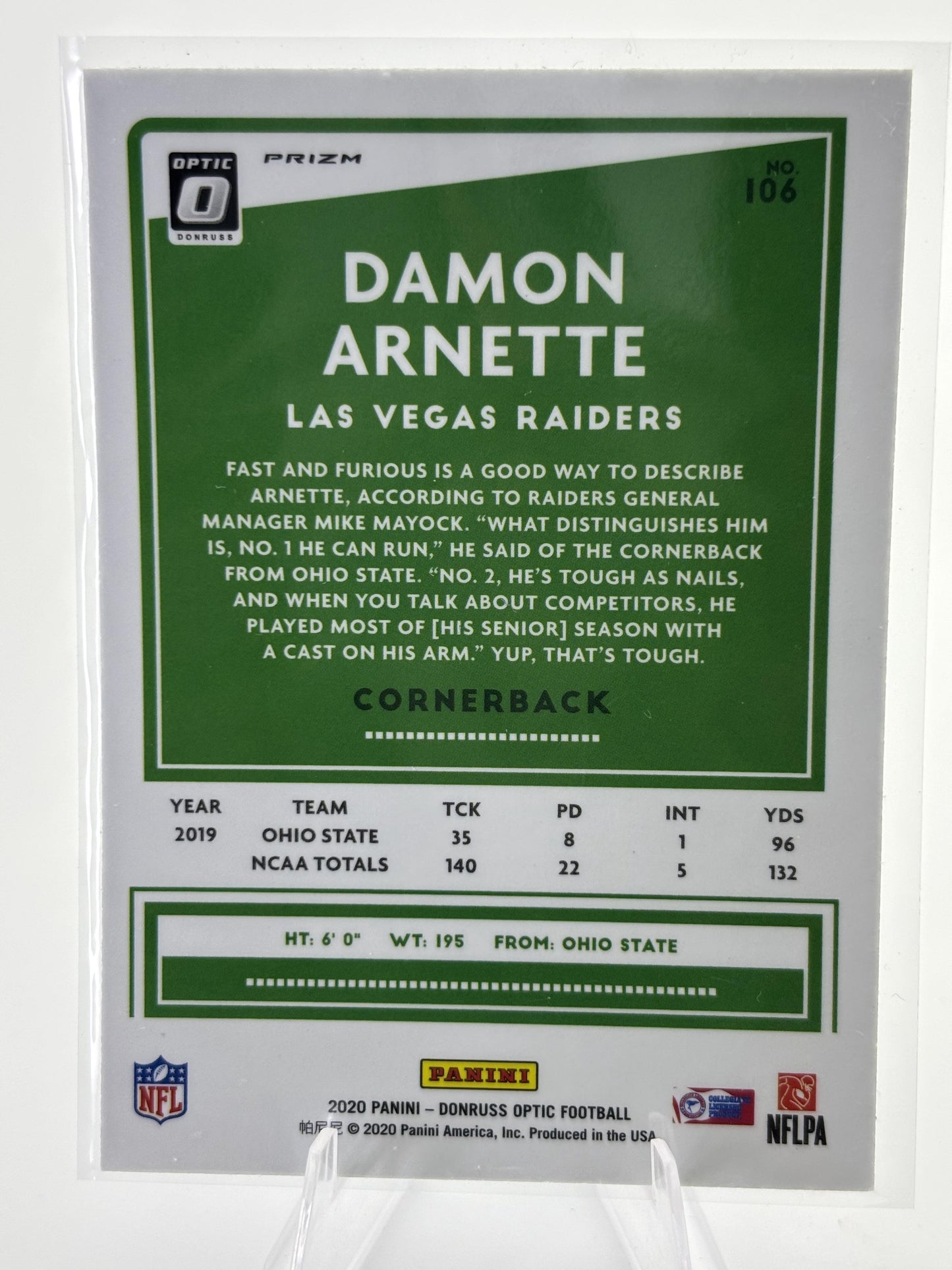 2020 Donruss Optic #106 Damon Arnette Blue Hyper