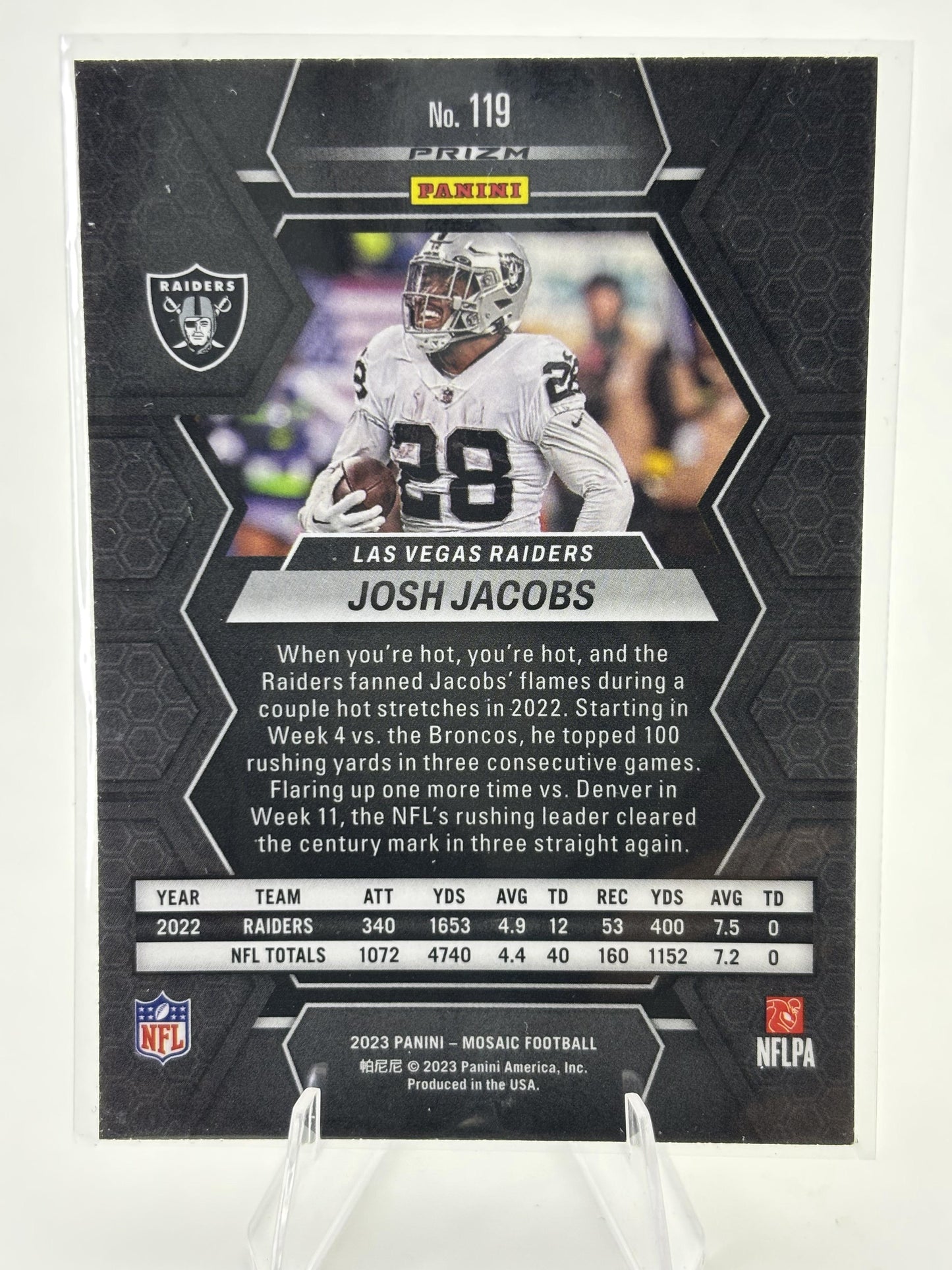 2023 Panini Mosaic #119 Josh Jacobs Reactive Yellow Mosaic