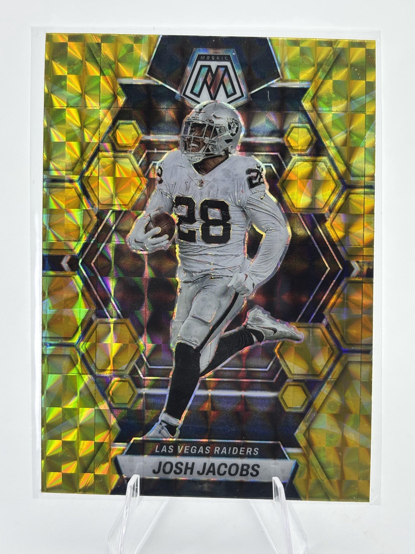 2023 Panini Mosaic #119 Josh Jacobs Reactive Yellow Mosaic