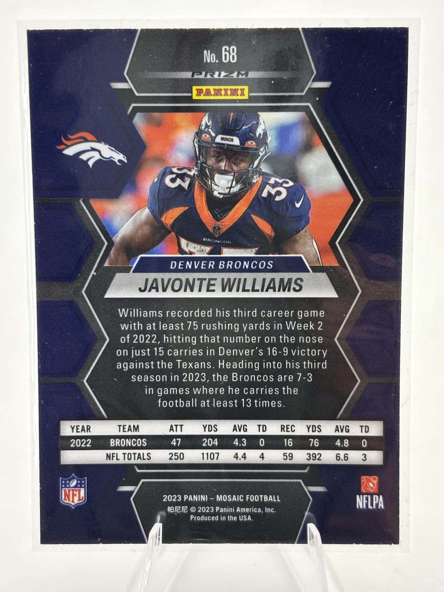 2023 Panini Mosaic #68 Javonte Williams Reactive Yellow Mosaic