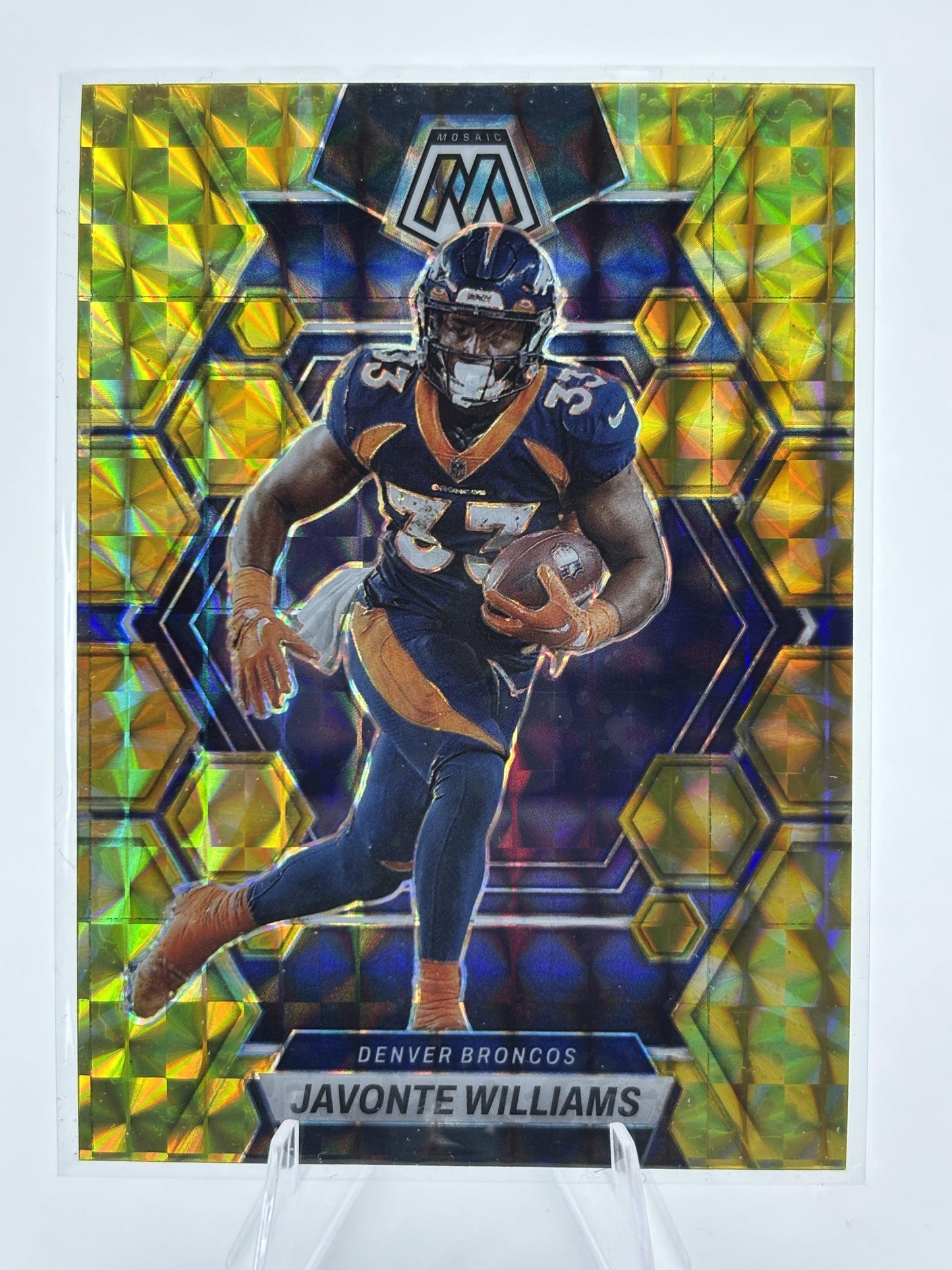 2023 Panini Mosaic #68 Javonte Williams Reactive Yellow Mosaic