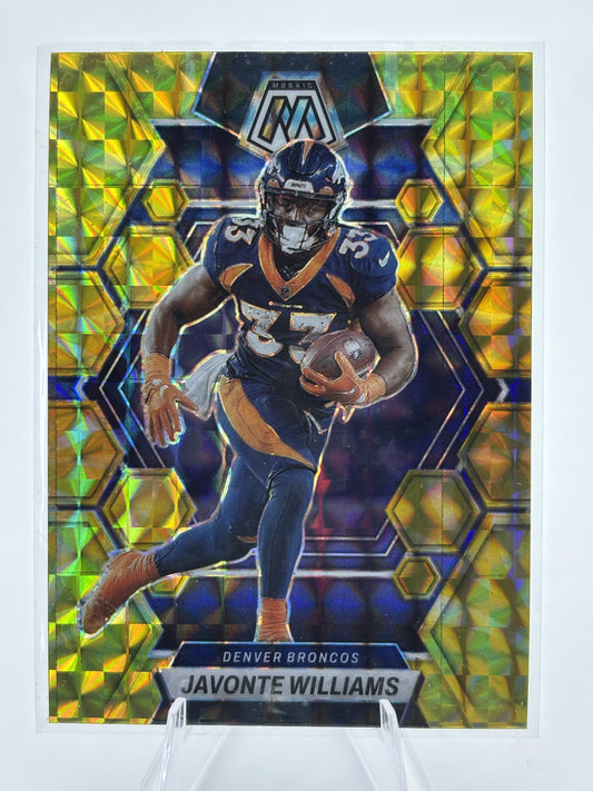 2023 Panini Mosaic #68 Javonte Williams Reactive Yellow Mosaic