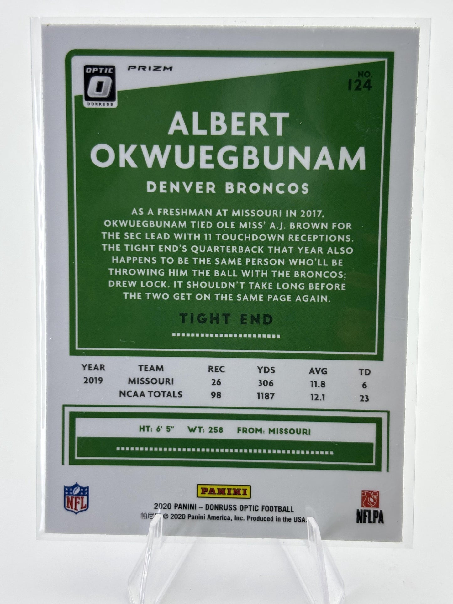 2020 Donruss Optic #124 Albert Okwuegbunam Blue Hyper