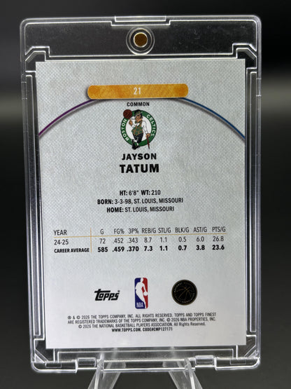 2025-26 Finest #21 Jayson Tatum Purple X-Fractor #/150
