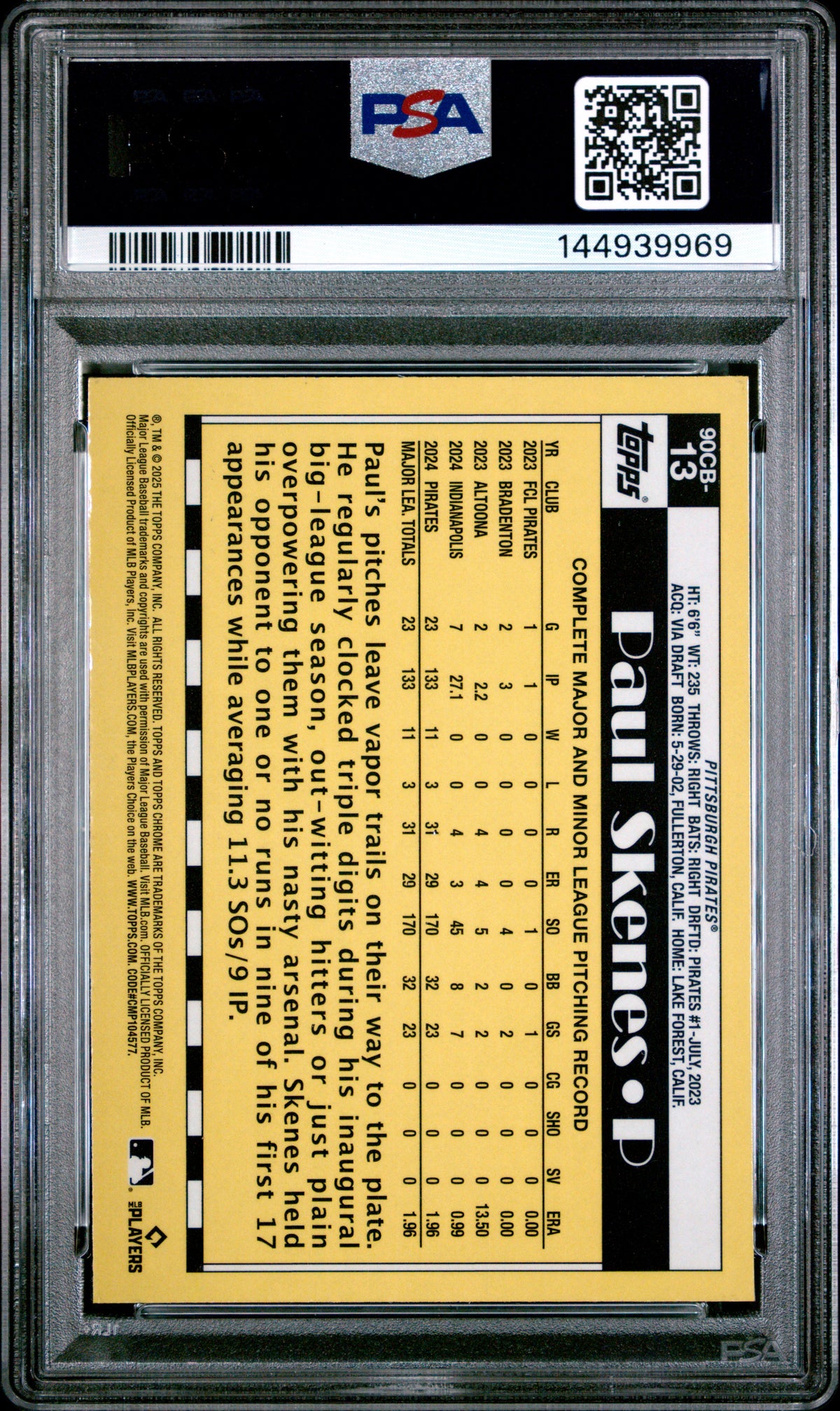 2025 Topps Chrome 1990 Topps #90CB13 Paul Skenes PSA 10