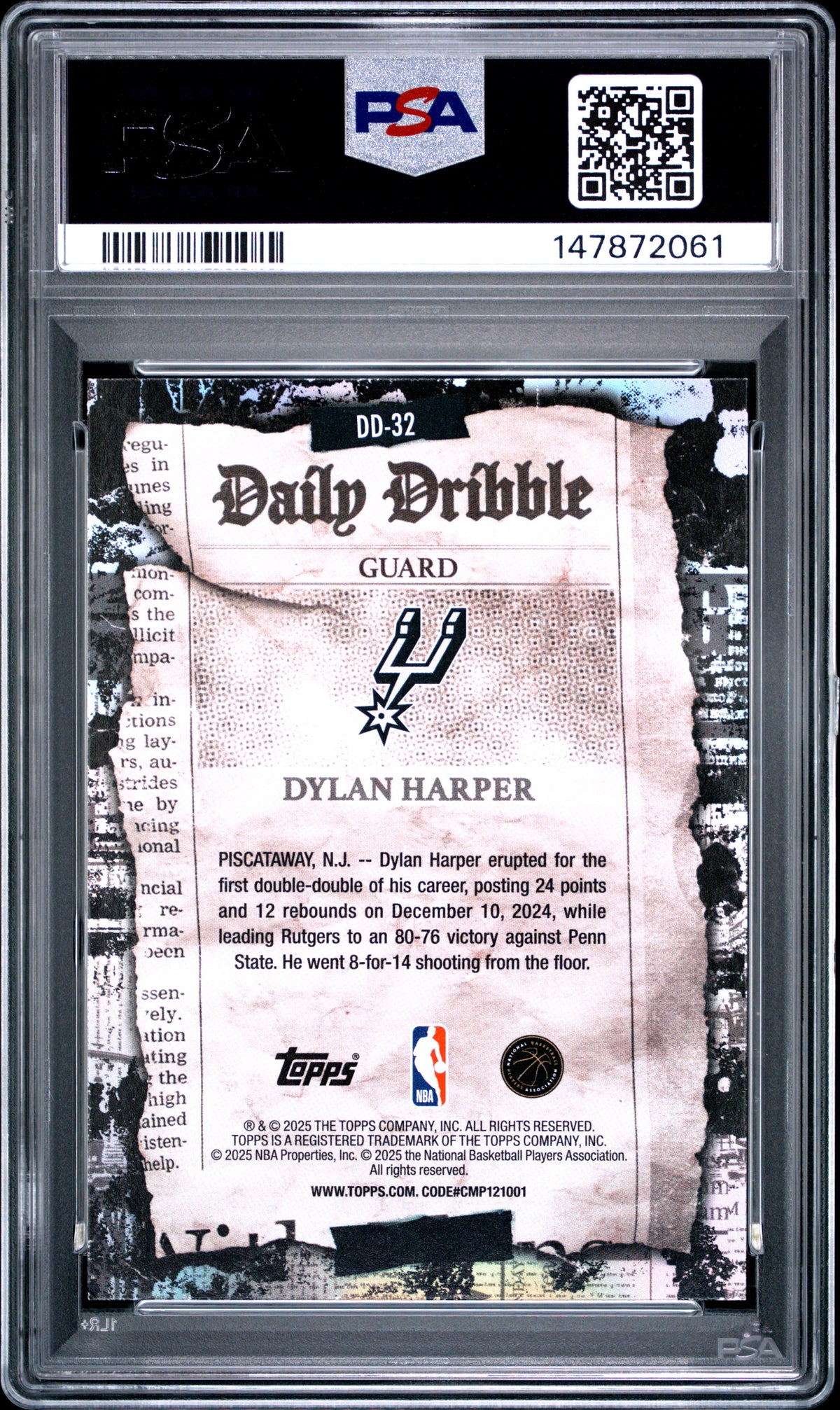 2025 Topps The Daily Dribble #DD-32 Dylan Harper PSA 9