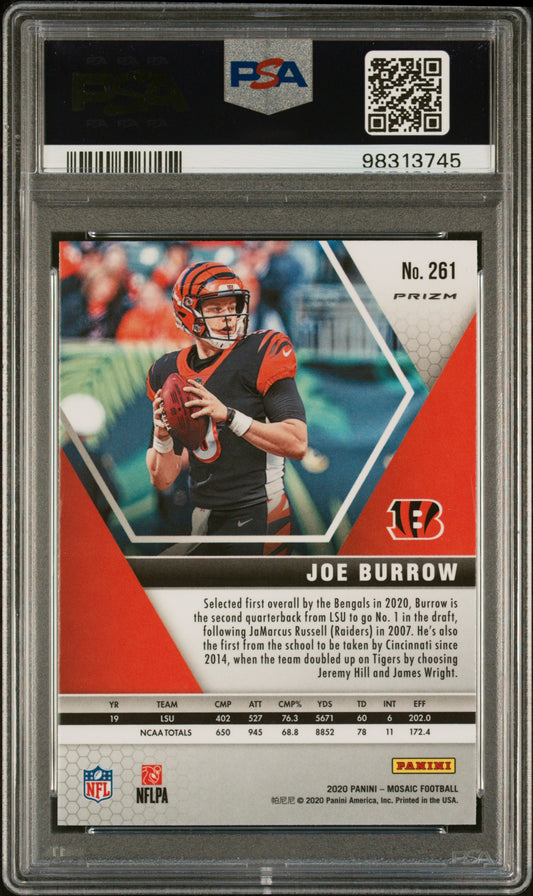 2020 Panini Mosaic #261 Joe Burrow Reactive Gold PSA 8