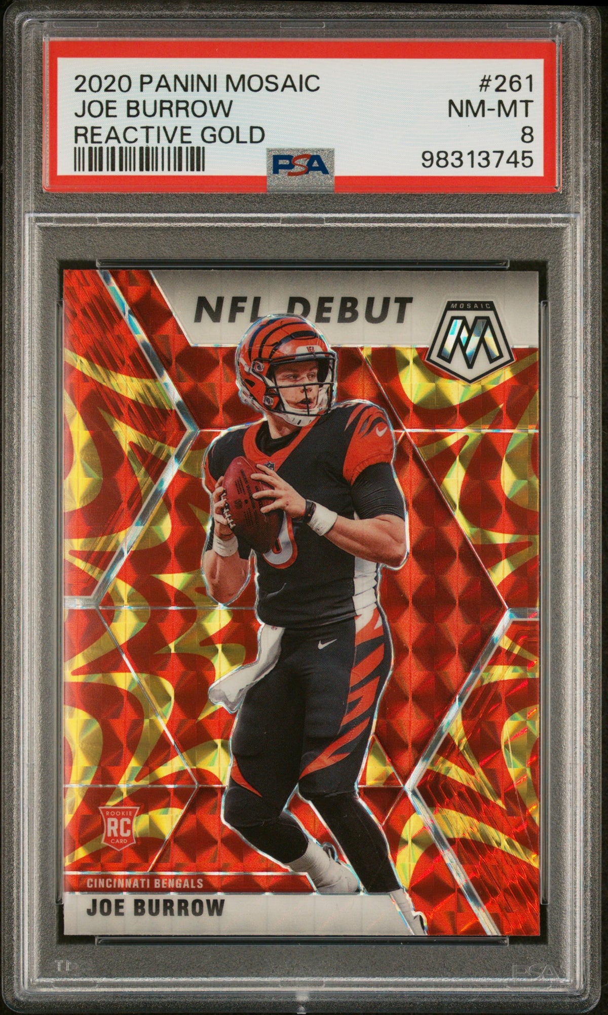 2020 Panini Mosaic #261 Joe Burrow Reactive Gold PSA 8