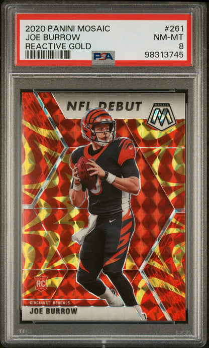 2020 Panini Mosaic #261 Joe Burrow Reactive Gold PSA 8