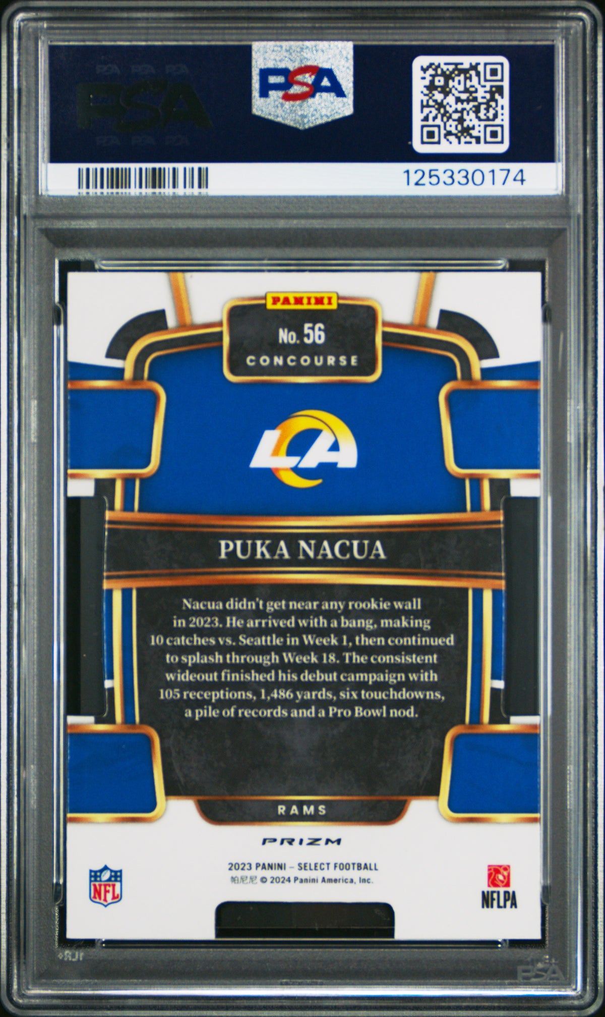 2023 Panini Select #56 Puka Nacua Die-Cut Red & Yellow Prizm PSA 8
