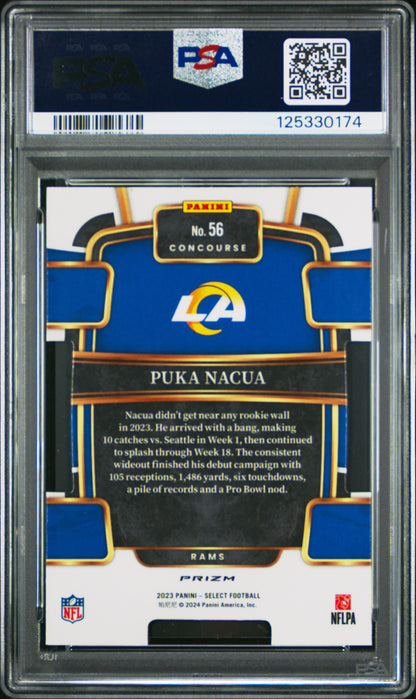 2023 Panini Select #56 Puka Nacua Die-Cut Red & Yellow Prizm PSA 8