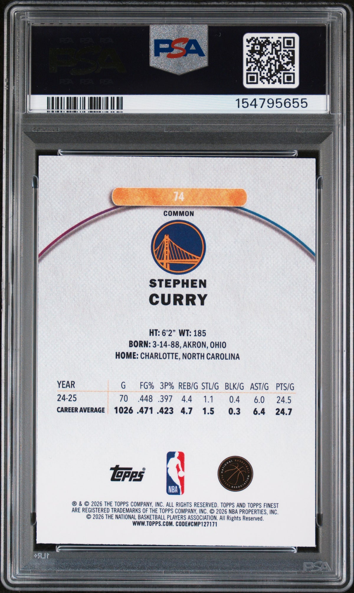 2025 Topps Finest #74 Stephen Curry X-Fractor PSA 8