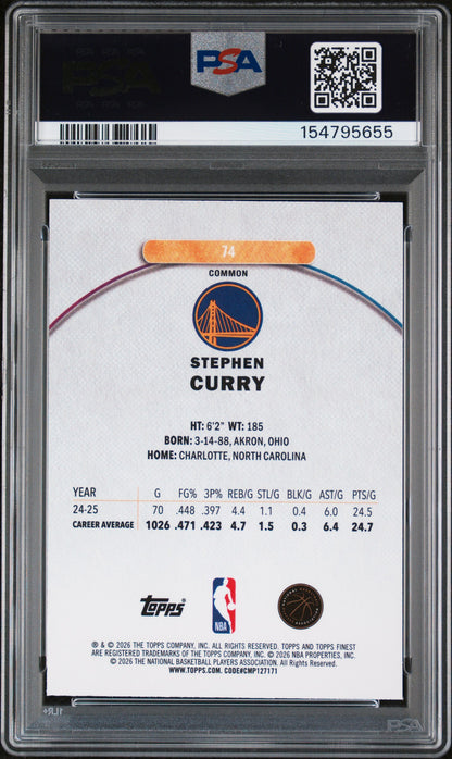 2025 Topps Finest #74 Stephen Curry X-Fractor PSA 8