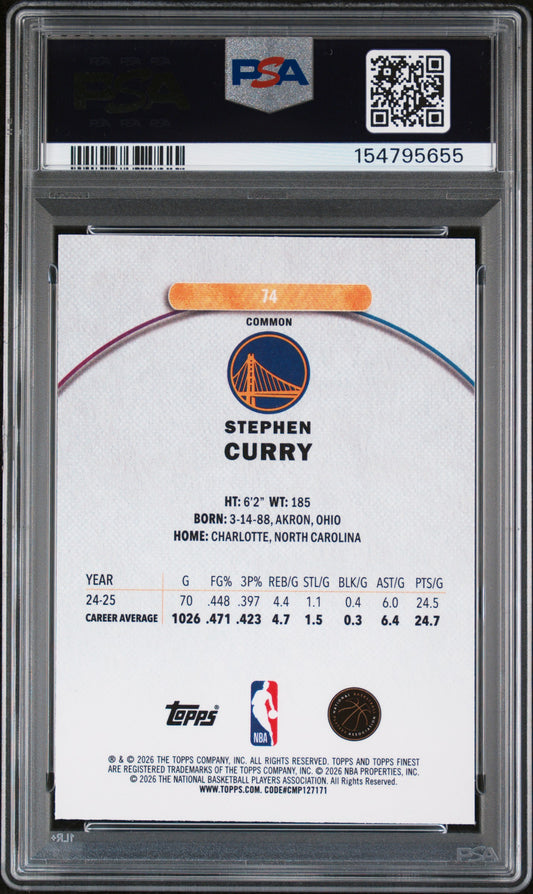 2025 Topps Finest #74 Stephen Curry X-Fractor PSA 8